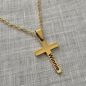 Personalized CROSS NECKLACE for Girls Women Gold Silver Christian Gift for Her Custom Baptism Catholic Communion Engraved Pendant Necklace
