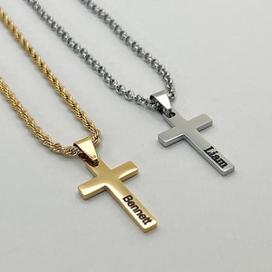 Personalized Cross Necklace for Boys • Custom Cross Necklace • Kids Engraved Name Cross Necklace • Boys Baptism Gift • First Communion Gift