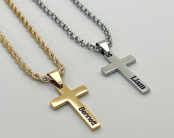 Collar de cruz personalizado para niños • Collar de cruz personalizado • Collar de cruz con nombre grabado para niños • Regalo de bautismo para niños • Regalo de primera comunión
