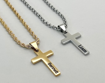 Personalized Cross Necklace for Boys • Custom Cross Necklace • Kids Engraved Name Cross Necklace • Boys Baptism Gift • First Communion Gift