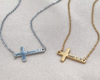 Bible Verse Necklace, Cross Necklace with Favorite Bible Verse, Religious Faith Necklace, Encouragement Gift, Personalized Cross Necklace