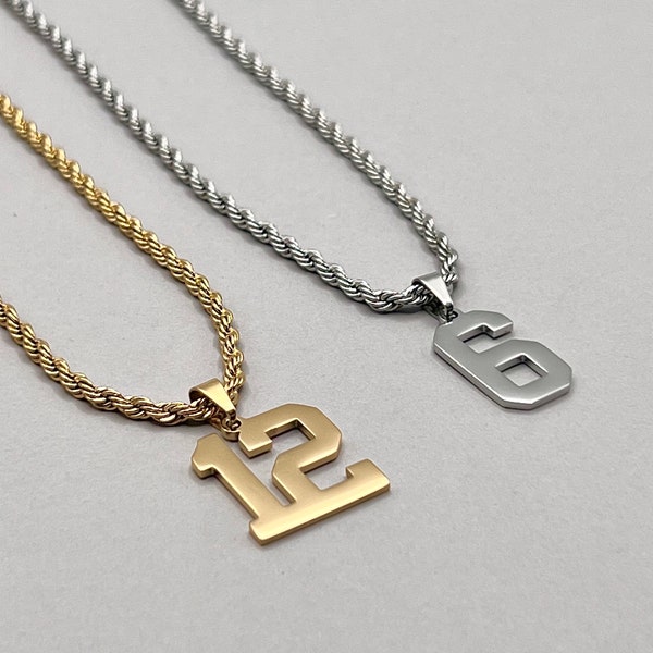 Baseball Player Number Pendant Necklace • Personalized Jersey Number Necklace for Boys • Baseball Player Gift • Kids Sports Number Necklace