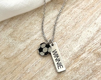 Soccer Necklace Gift for Girls, Personalized Soccer Player Name Jewelry, Custom Soccer Pendant Necklace, Soccer Team End of Year Gift