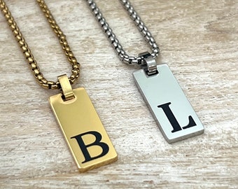 Boys Personalized Initial Necklace • Custom Letter Necklace for Boys • Kids Jewelry Birthday Gift • Son Grandson Gift • Guys Tag Necklace