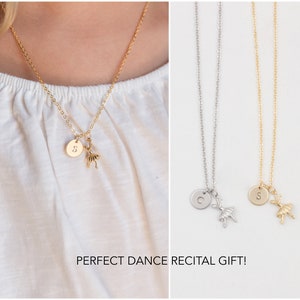 Ballerina Initial Necklace for Toddler, Baby Dance Gift Necklace, Little Girls Letter Necklace, Personalized Dance Recital Gift for Girl