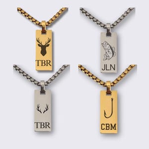 Boys Hunting & Fishing Necklace, Men's Deer Fish Personalized Initial Necklace, Hunter Fisher Gift for Guys, Sportsman Outdoorsman Jewelry