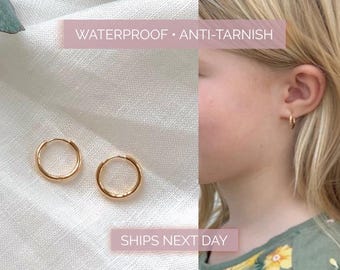 Kids Toddler Girl Gold Hoop Huggie Earrings, Small Gold Hoop Earrings for Children, Baby Earrings, Stainless Steel Hypoallergenic, Birthday