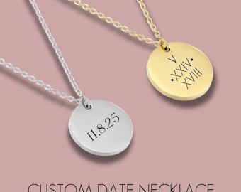 Custom Date Necklace, Special Date Roman Numeral Necklace, Anniversary Date Jewelry Gift for Her, Gift for Wife, Mom Gift, Wedding Date Gift