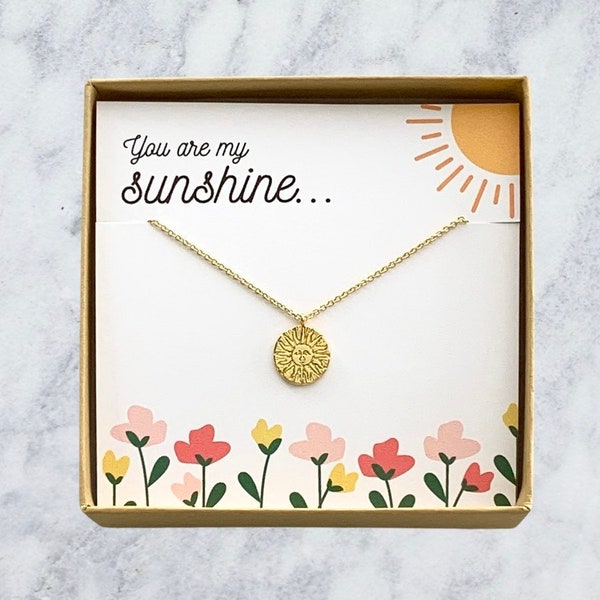 You are my Sunshine Necklace - Daughter Sun Pendant Necklace - Little Girl Birthday Present Gift - Inspirational Sun Necklace for Children