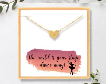 Dance Recital Gift Heart Initial Necklace, Little Girl's Ballerina Necklace, Dance Tap Ballet Personalized Gift, Teen Dancer Gift