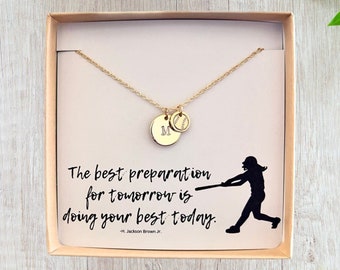 Softball Player Necklace - Gift for Softball Team - Softball Initial Necklace - Personalized Custom Softball Player Jewelry Gift - Christmas