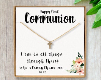 First Communion Gift Girl - Cross Necklace Holy First Communion Gift for Grand Daughter, Goddaughter - Girl 1st Communion Present - Cross