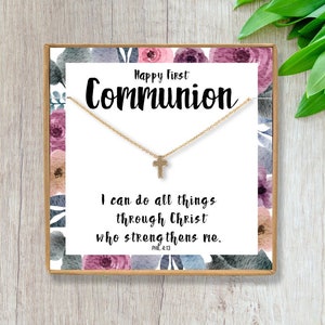 First Communion Gift Necklace - 1st Communion Necklace for Girls - Gold Silver Cross Necklace - Daughter First Holy Communion Necklace - Kid