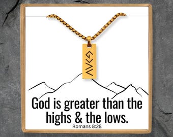 Boys Baptism Gift Necklace, Christian Jewelry for Men, God is Greater Than Highs Lows Necklace, Faith Gift for Guys, Communion Gift, Cross