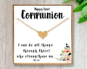 First Holy Communion Gift for Girl - Heart Necklace Personalized First Communion Gift for Grand Daughter, Goddaughter Present