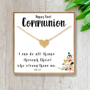 First Holy Communion Gift for Girl - Heart Necklace Personalized First Communion Gift for Grand Daughter, Goddaughter Present