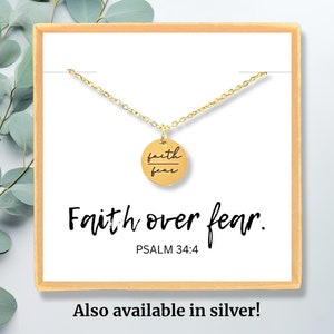 Faith Over Fear Necklace • Christian Jewelry • Religious Necklace • Women&#39;s Faith Disc Necklace • Gold Faith Over Fear Custom Necklace