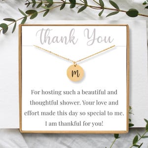 Personalized Hostess Gift, Baby Shower Hostess Gift Jewelry, Wedding Bridal Shower Host Thank You Gift, Thank You Initial Necklace Gift