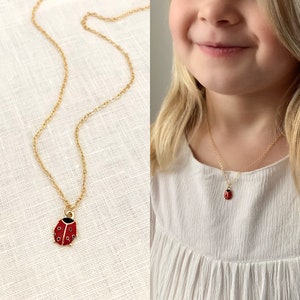 Collar de mariquita para niñas, bonito collar de la suerte para bebés, collar de mariquita para bebés, joyería infantil, collar con colgante de mariquita dorada.