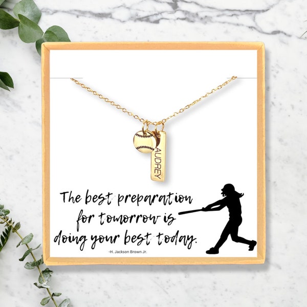 Personalized Girls Softball Player Necklace - Softball Player Gift - Softball Name  Necklace - Custom Softball Team Jewelry End of Year Gift