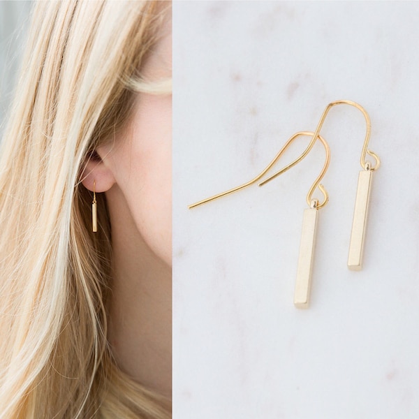 Pendientes de barra pequeña, pendientes de barra de oro, pendientes de barra de plata, pendientes colgantes, pendientes de barra delicados, joyas de boda, regalo para mujer.
