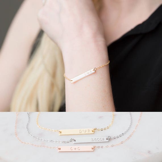 Bar Bracelet, Personalized Bracelet, Hand Stamped Name Bracelet, Customized Gift, Bridesmaid Gifts, VV Jewelry Initial Bracelet