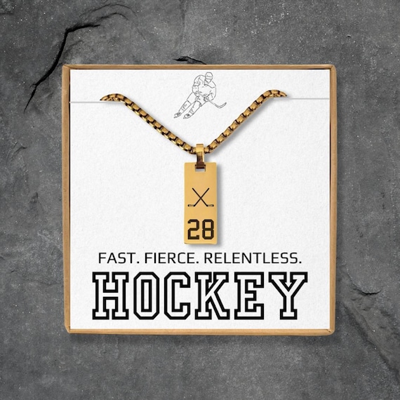 Boys Hockey Player Necklace, Hockey Personalized Gift for Guys, Hockey Birthday Gift, Hockey Team Senior Gift, Mens Hockey Jewelry