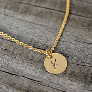 Initial Necklace, Letter Necklace, Personalized Disc, Bridesmaids Initial Necklace, Hand Stamped Jewelry, Custom Name Letter Necklace image 2