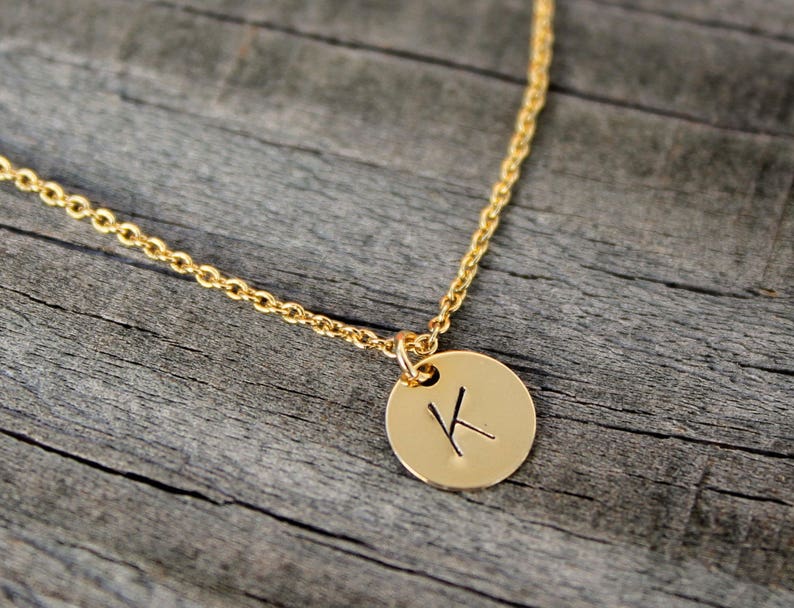 Initial Necklace, Letter Necklace, Personalized Disc, Bridesmaids Initial Necklace, Hand Stamped Jewelry, Custom Name Letter Necklace image 2