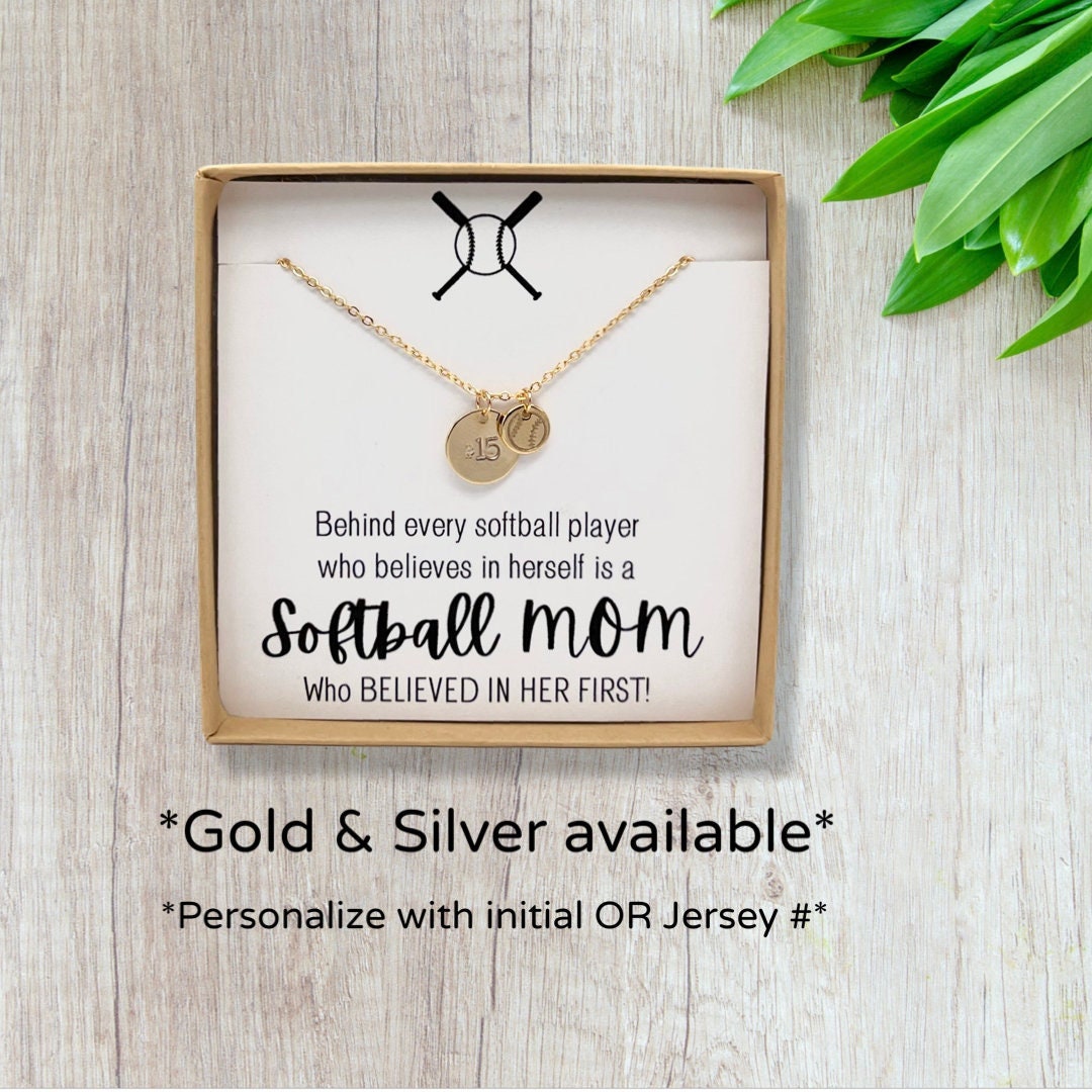 Softball Mom Necklace Softball Mom Gift Softball Initial or Jersey