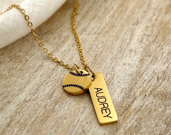 Softball Player Gift • Engraved Name Sports Necklace for Girl • Softball Necklace • Softball Team Gift • Senior Softball Gift Sports Jewelry
