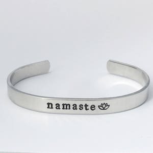 Namaste Cuff Bracelet, Lotus Flower Cuff Bracelet, Yoga Jewelry, Yoga Love Gift, Yoga Lover Bracelet, Yogi Cuff Bracelet, Namaste Gift image 4