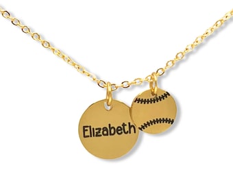 Personalized Softball Necklace for Girls • Softball Player Name Necklace Gift • Engraved Custom Softball Jewelry • Softball Team Gift