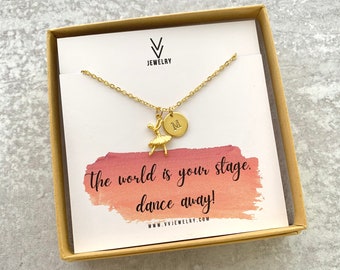 Dance Necklace, Ballerina Dance Recital Gift, Personalized Gift for Dancer, Little Girls Ballerina Initial Necklace, Custom Gift for Girl