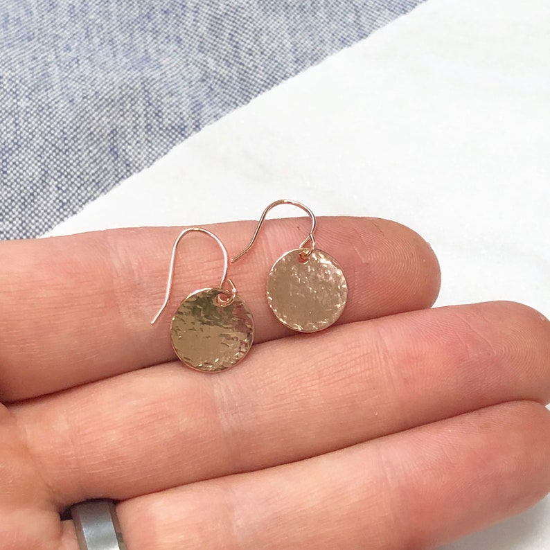 Gold Disc Earrings, Gold Hammered Disk Drop Earrings, Mothers Day Gift, Gift for Mom, Grandma Gift, Everyday Earrings, Wife, Girlfriend gift image 3