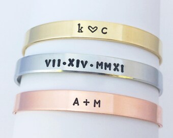 Custom Cuff Bracelet, Personalized Cuff, Name Plate Bracelet, Initial Bracelet, Love Bracelet, Heart Bracelet, Couples Bracelet, Customized