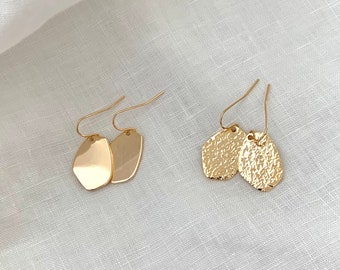 Gold Drop Earrings, Hammered or Shiny Geometric Bar Earrings, Gold Textured earrings for Women, Birthday Gift for Her, Jewelry Gift, Trendy