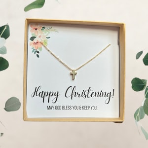 Christening Gift - Cross Necklace for Little Toddler Girls - Baptism Gift Jewelry for Children - Gold Cross Necklace for Kids - Cute Gift