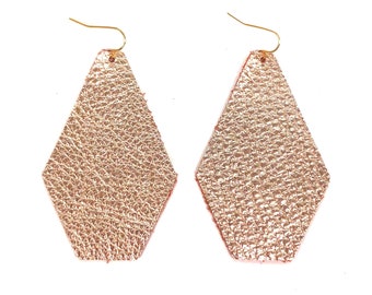 Rose Gold Metallic Leather Teardrop Earrings, Lightweight Statement Earrings, 2018 Trendy Drop Earrings, Perfect gift for wife girlfriend