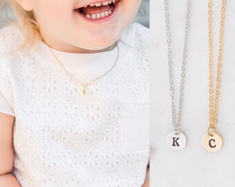 Girls Initial Disc Necklace, Personalized Toddler Kids Letter Necklace, Baby Christmas Gift 2020, Custom Initial Necklace for Children, Gold