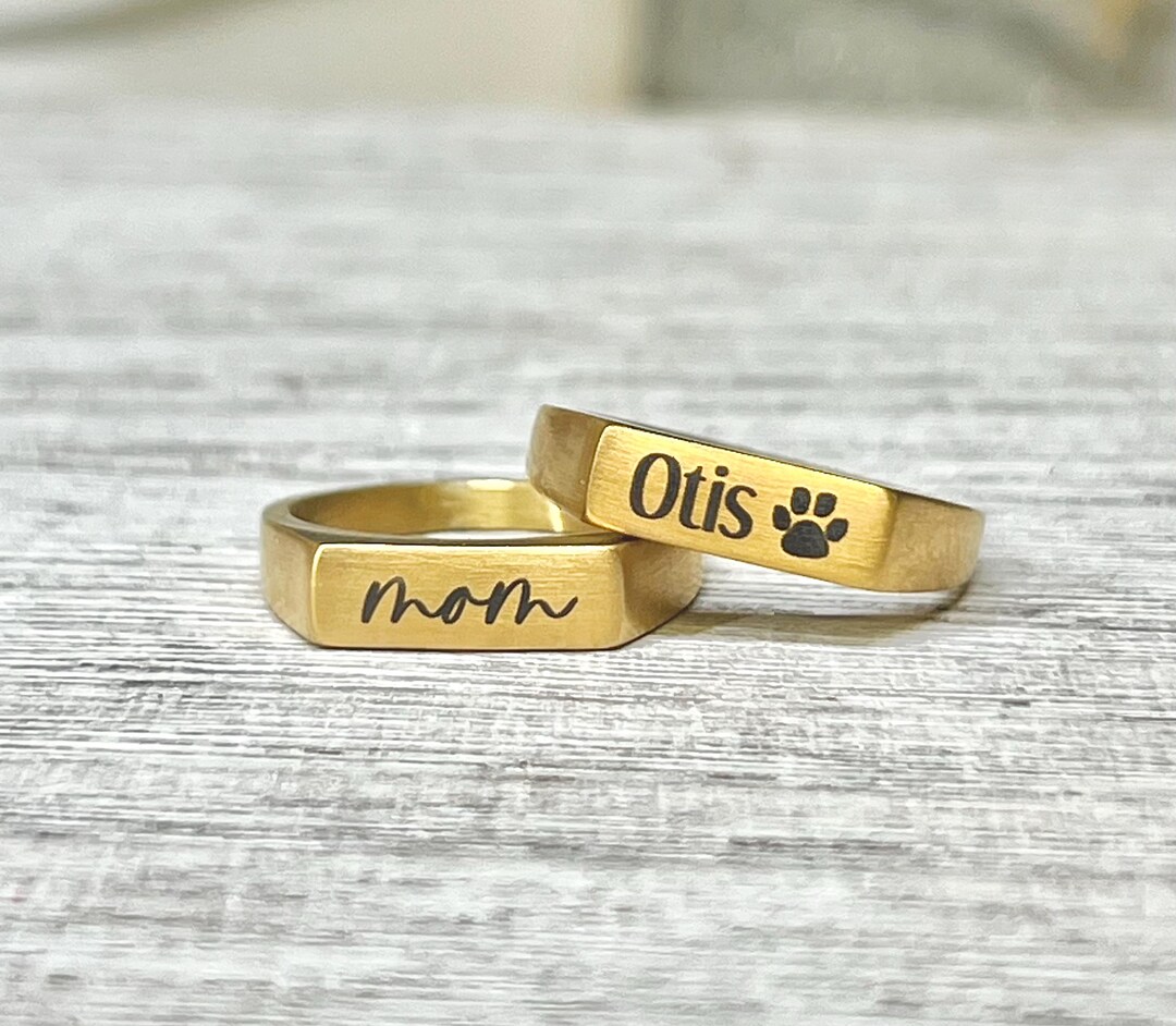 Personalized Gold Ring, Signet Bar Ring for Women, Custom Name Initial ...