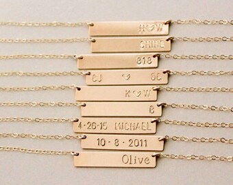 Gold Bar Name Necklace - Personalized Bar Name Plate Necklace - Hand Stamped Necklace - Gold Filled - Bridesmaid Gift - Personalized Jewelry