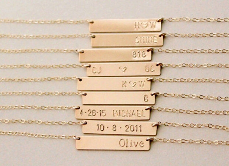 Gold Bar Name Necklace Personalized Bar Name Plate Necklace Etsy