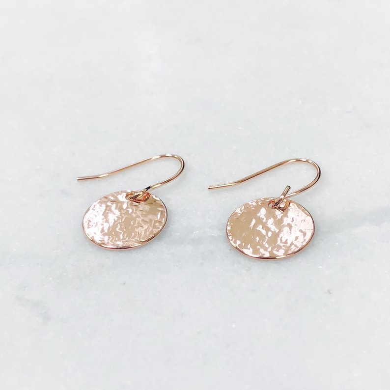 Gold Disc Earrings, Gold Hammered Disk Drop Earrings, Mothers Day Gift, Gift for Mom, Grandma Gift, Everyday Earrings, Wife, Girlfriend gift image 4