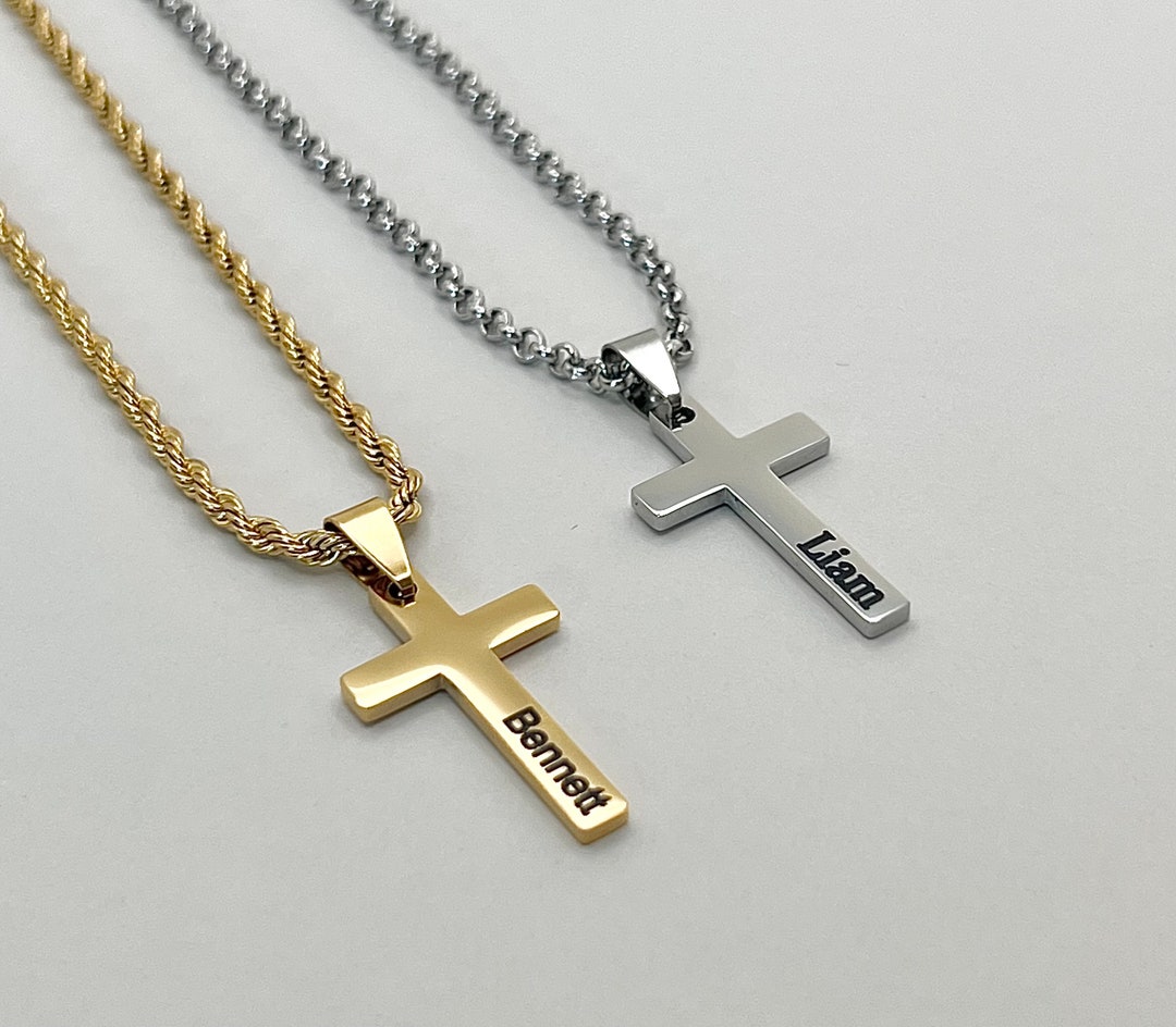 thumbnail interactive-video image 1 of 6mm Stainless Steel Byzantine Chain With Cross Pendant - Gold/Silver, 22 Inch 1 of 1