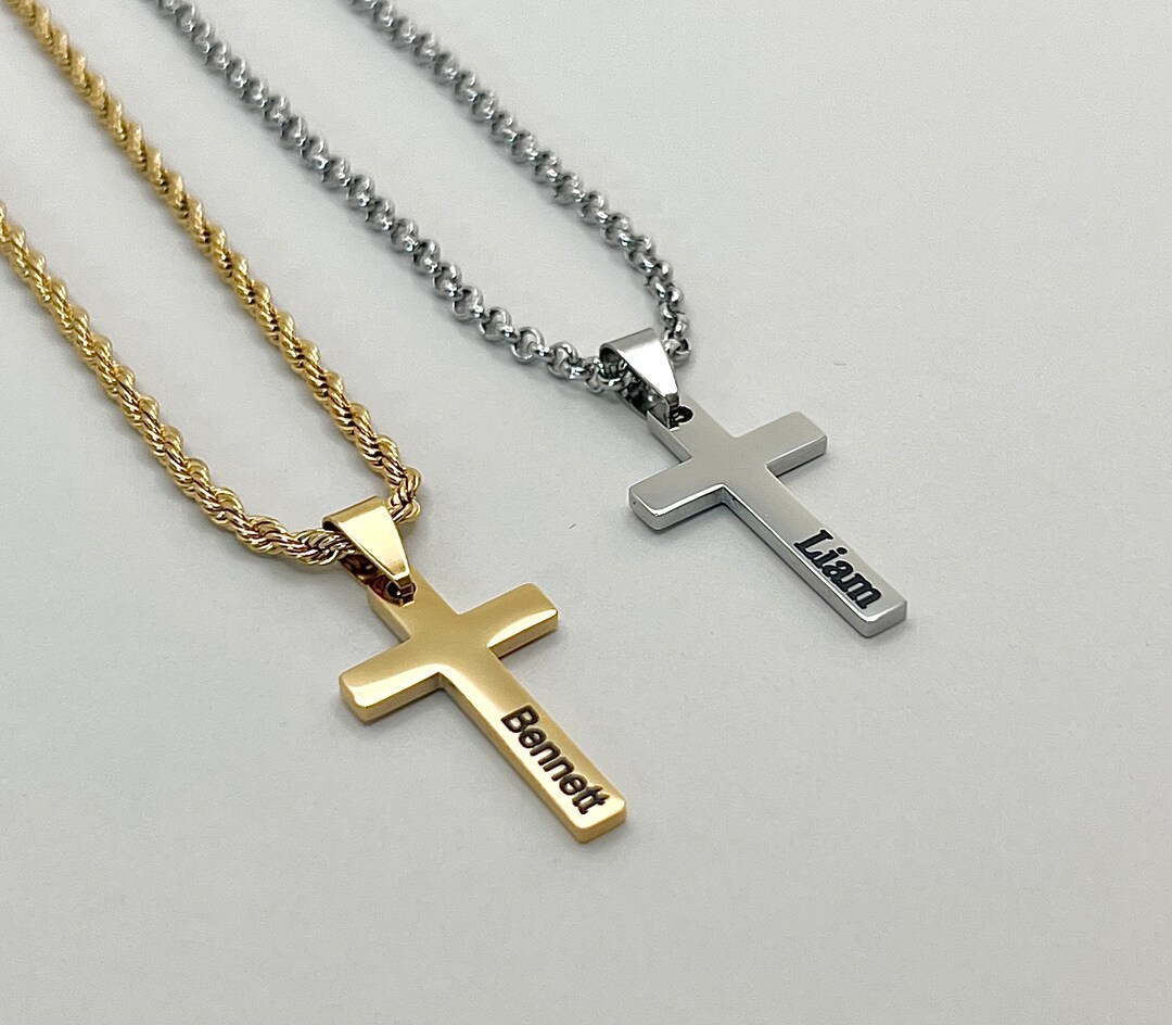 6mm Stainless Steel Byzantine Chain With Cross Pendant - Gold/Silver, 22 Inch
