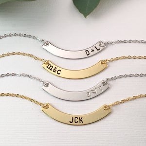 Bar Necklace, Personalized Curved Bar Name Plate Necklace, Gold Bar Necklace, Silver Bar, Name Necklace, Bridesmaid Gifts, Custom Gift image 2