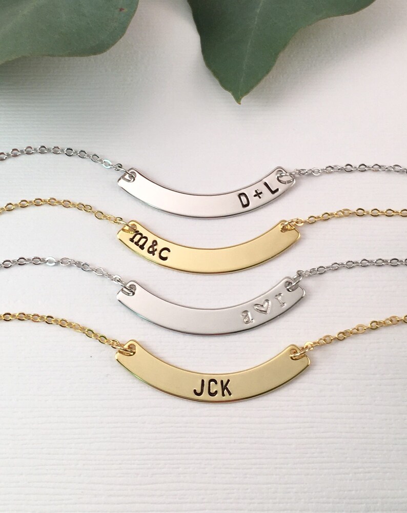 Bar Necklace, Personalized Curved Bar Name Plate Necklace, Gold Bar Necklace, Silver Bar, Name Necklace, Bridesmaid Gifts, Custom Gift image 2