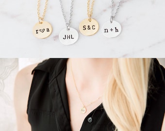 Personalized Gold Disc Necklace, Custom Disk, Hand Stamped Jewelry, Monogram Necklace, Silver Custom Initial Necklace, Name Necklace, Gift