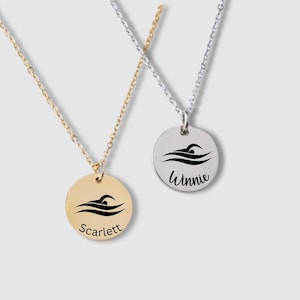 Swimmer Necklace, Personalized Swimming Necklace, Swim Team Jewelry, Swimmer Gift, Swim Mom Necklace, Swim Coach Gift, Custom Swim Gift